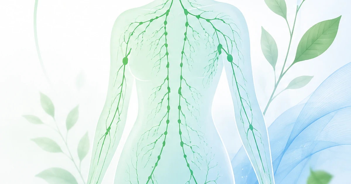 Illustration of the human lymphatic system with lymphatic vessels and nodes